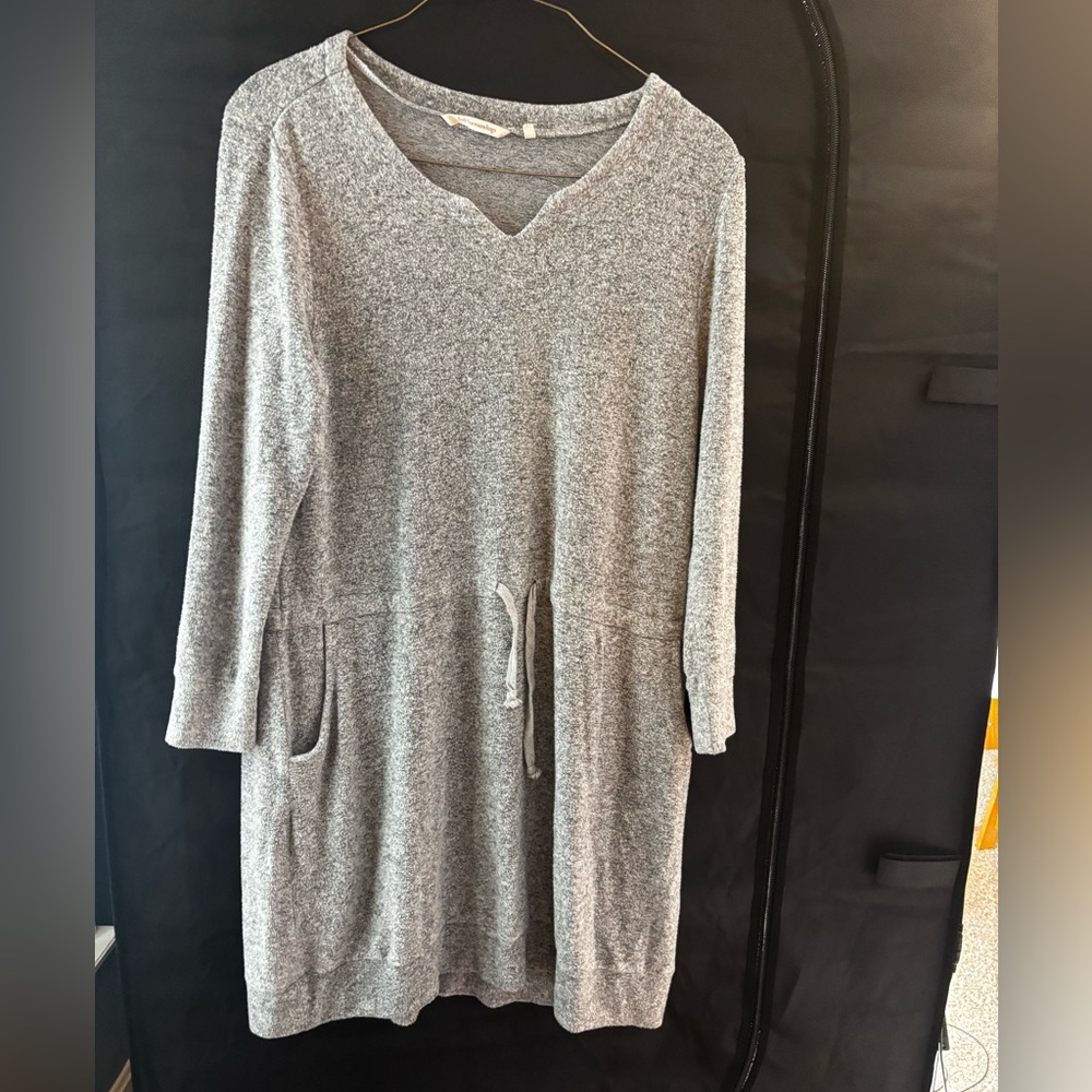Soft Surroundings Fleece Tie Waist Gray Dress - Picture 3 of 10